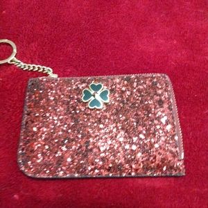 KATE SPADE Maroon Glitter Card Case Keychain